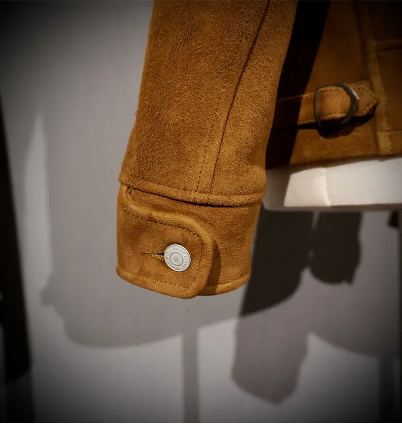 Italian Suede Leather Jacket Short Slim Fit Farmer R * L Three Pocket American Retro Amikaki for Men 250808