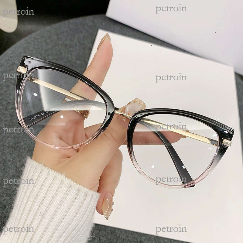 24 Trendy Fashion Cat Eye Blue Light Blocking Personality Internet Celebrity Street Style Glass, Can Be Paired with Prcription Fram, Non-Prcription