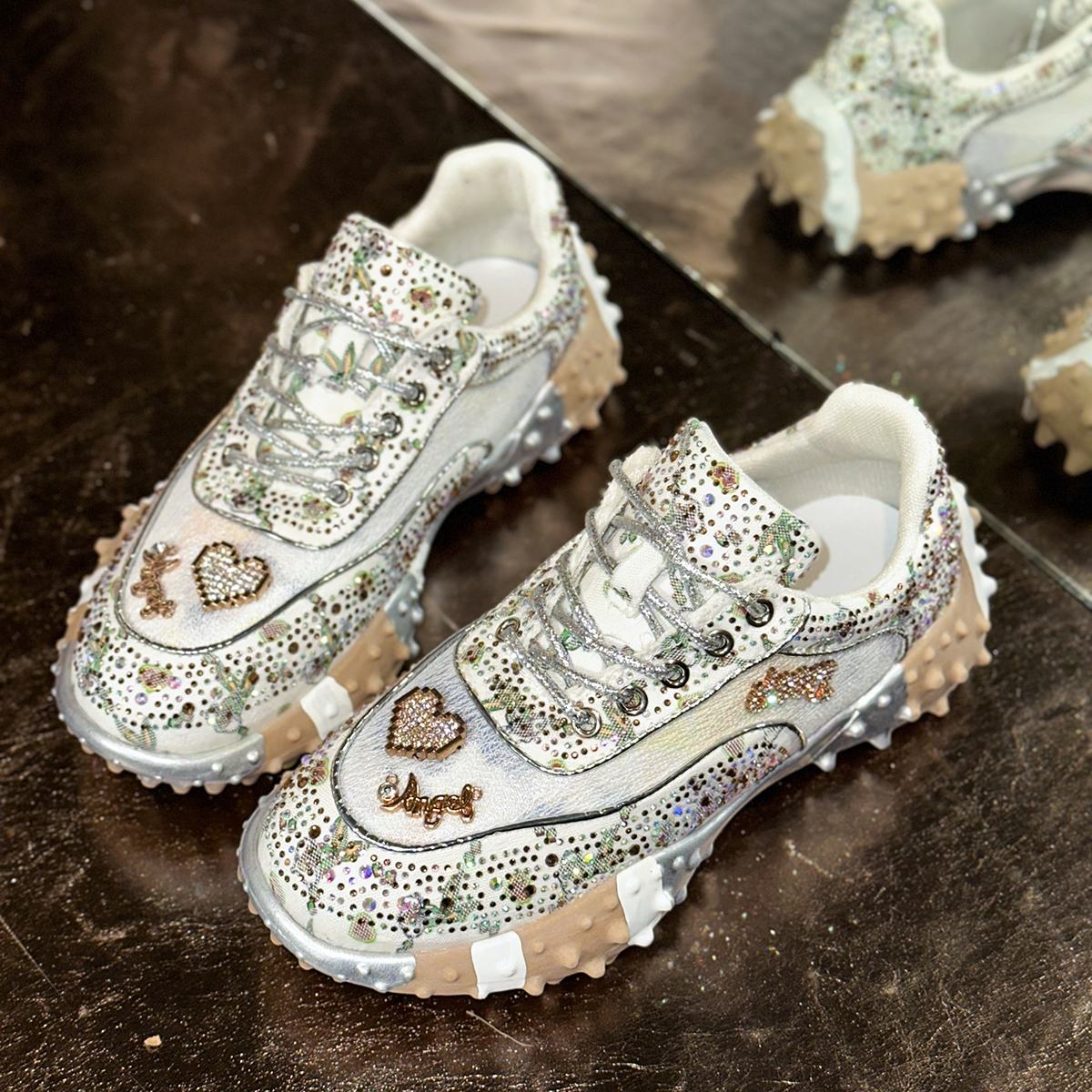 Women's Designer Non Slip Running Shoes Women's Sneakers Designer Mesh Sports Shoes Diamond Breathable Luxury Casual Thick Bottoms Dad Sport