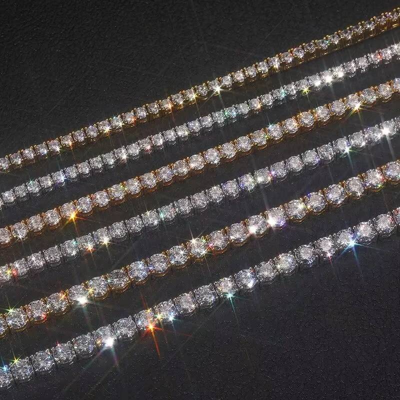 2MM Luxury Jewelry S925 D VVS Moissanite Diamond Chain GRA Certificat Tennis Bracelet Custom Lock for Men and Women