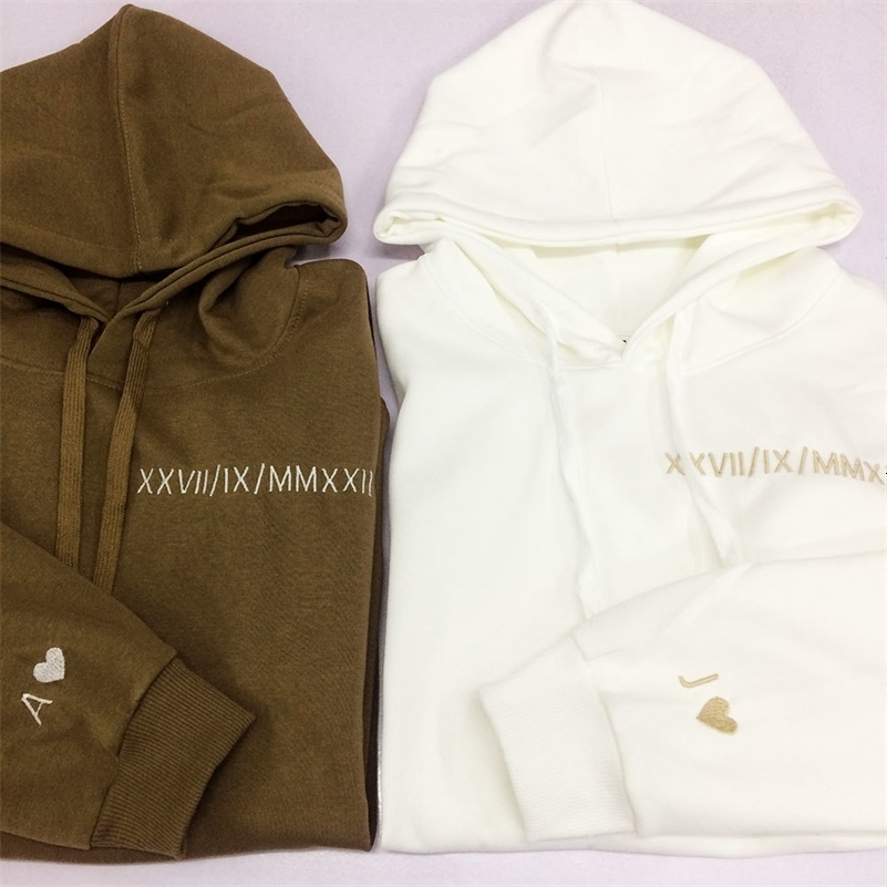 Custom Embroidered Couple Hoodie Personalized Roman Numeral Date Initial Hoodies Anniversary Gift Engagements y250729