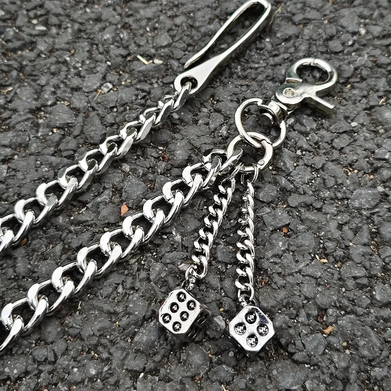 Hip hop men dice Pants chain metal Key Chain single layer chain decoration waist chain 250814