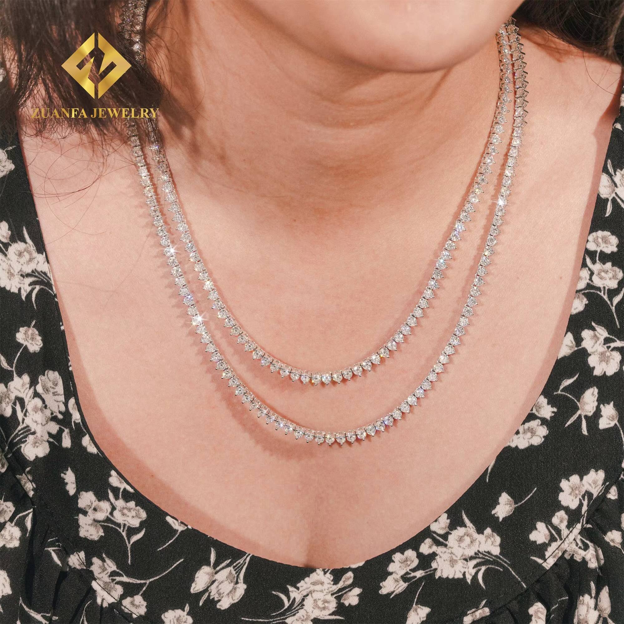 New Arrivals Elegant Female Gift Jewelry 3mm 925 Sterling Silver Rhodium Plated FL Moissanite Diamond Cluster Tennis Chain