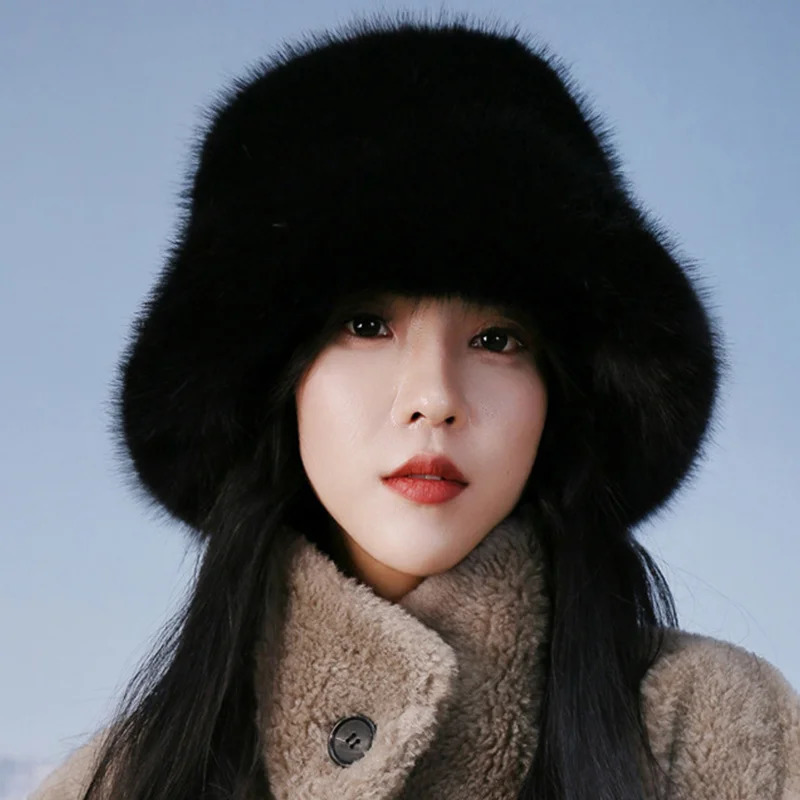 Winter Fluffy Fur Fisherman Hat For Women Solid Color Casual Bucket Hat Outdoor Plush Ear Protection Cap Warm Female Panama Caps 250808