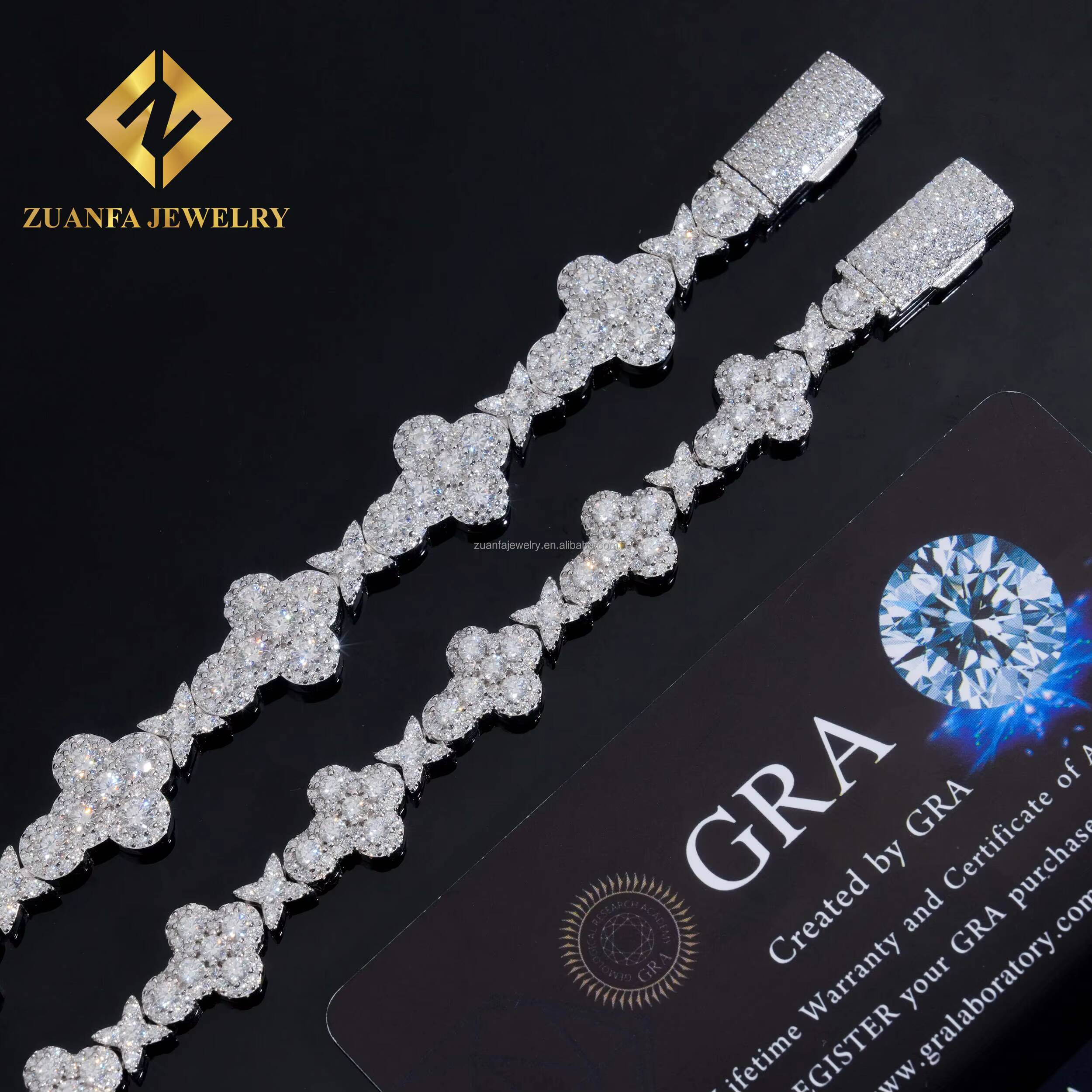 Fashion Rapper Jewelry Luxury Iced Out Hip Hop Jewelry 10mm 13mm S925 Silver Moissanite Diamond Cross Shape Miami Cuban Bracelet