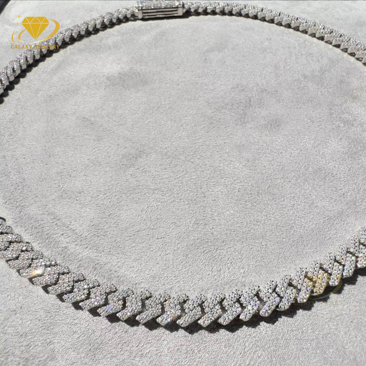 Hip Hop 925 Solid Silver 18K Gold Plated 2 Rows Moissanite Diamond Iced Out 12mm Cuban Link Chain Necklace Bracelet Rapper Men