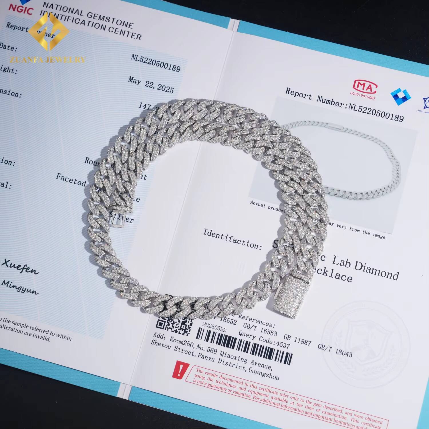 New Arrivals Hip Hop Jewelry Iced Out 12mm Moon Shape Sliver 925 Lab Diamond Moissanite Cuban Link Chain Necklace