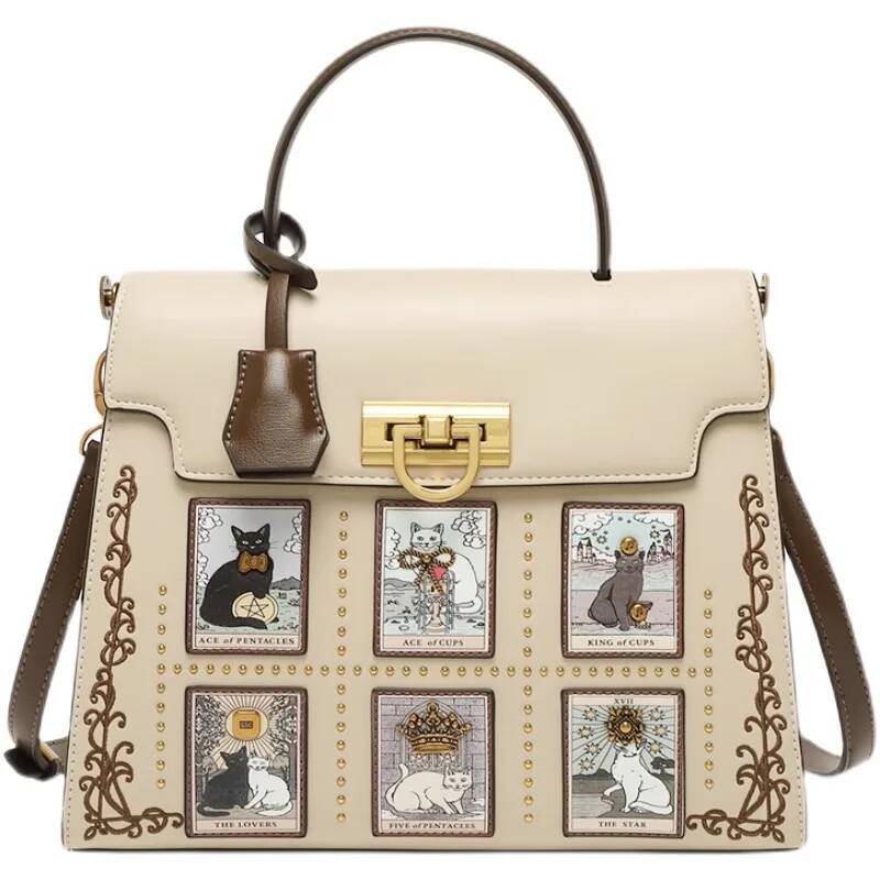 2025 New Fashion Tote With Delicate Cat Painting Pattern Women's Popular And Premium Quality Handheld Bag