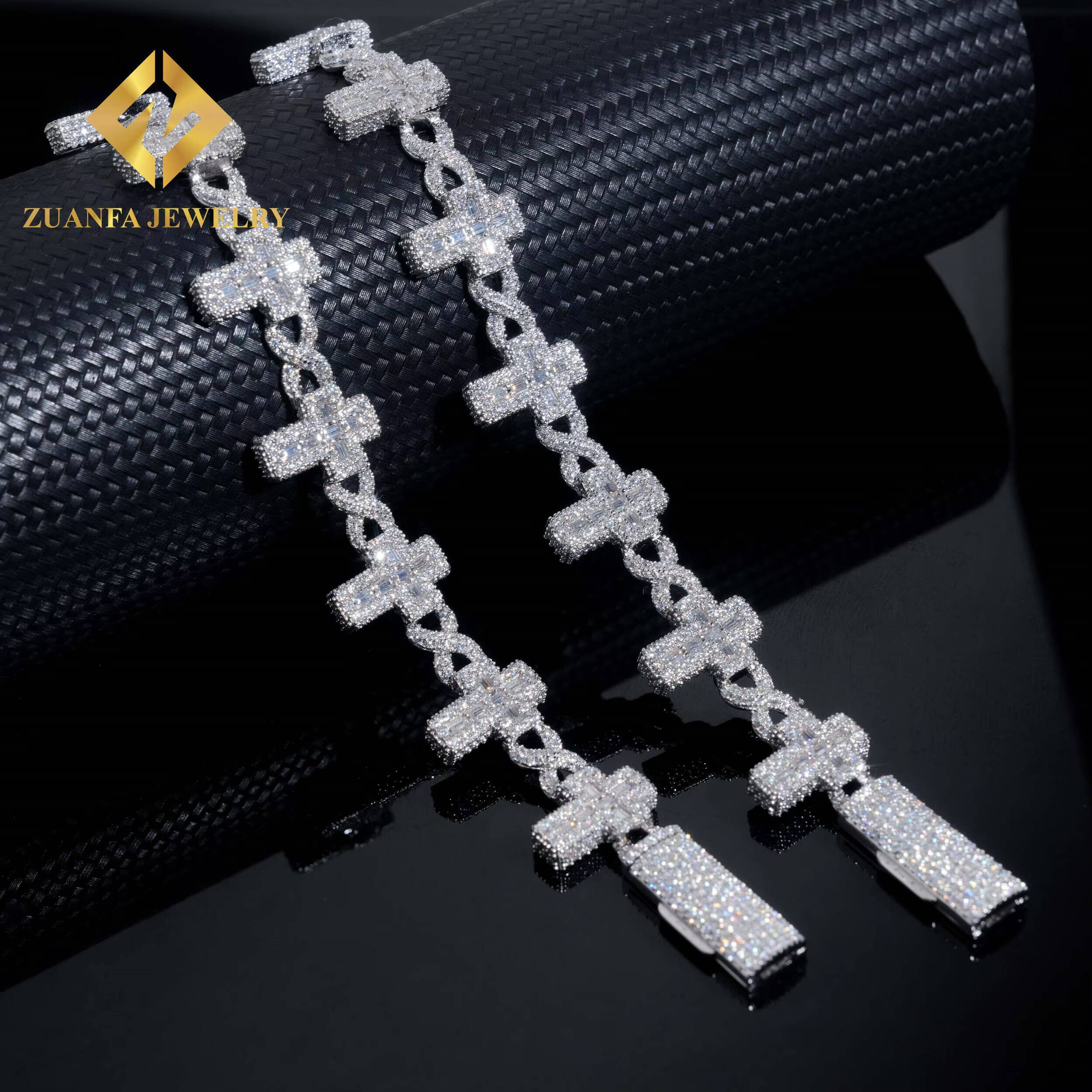 Hot Selling Rapper Hip Hop Style Moissanite Bracelets 925 Silver Infinity Cross Moissanite Cuban Link Chain Bracelet