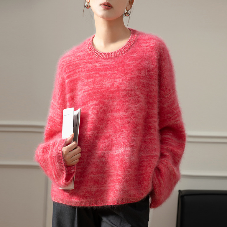 Custom-dyed super beautiful flower yarn rouge red 100% cashmere loose cashmere sweater women pullover high quality sweater hot-sale products