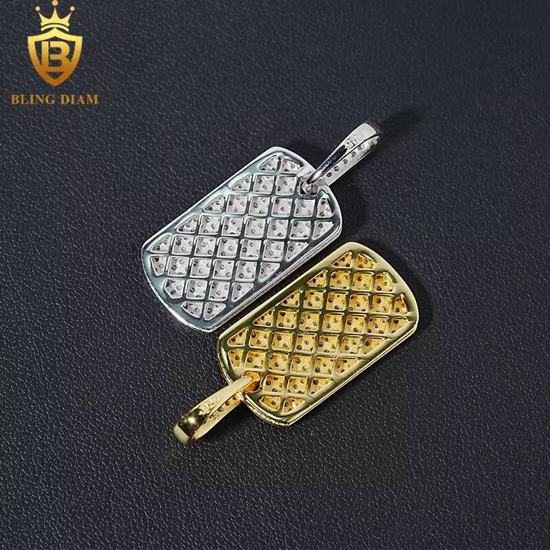 Wholesale Price Small Dog Rectangle Pendants Hip Hop Fine Jewelry Moissanite Iced Out 925 Silver Charm Pendant
