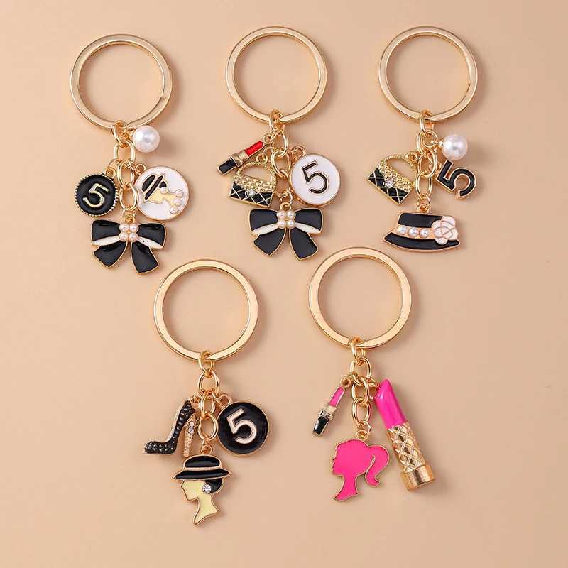 ute Enamel Bowknot Lipstick Keychain Wen Girls Number 5 Key Ring Pendant for Handbag Decoration Handmade Jewelry Gift Y250815