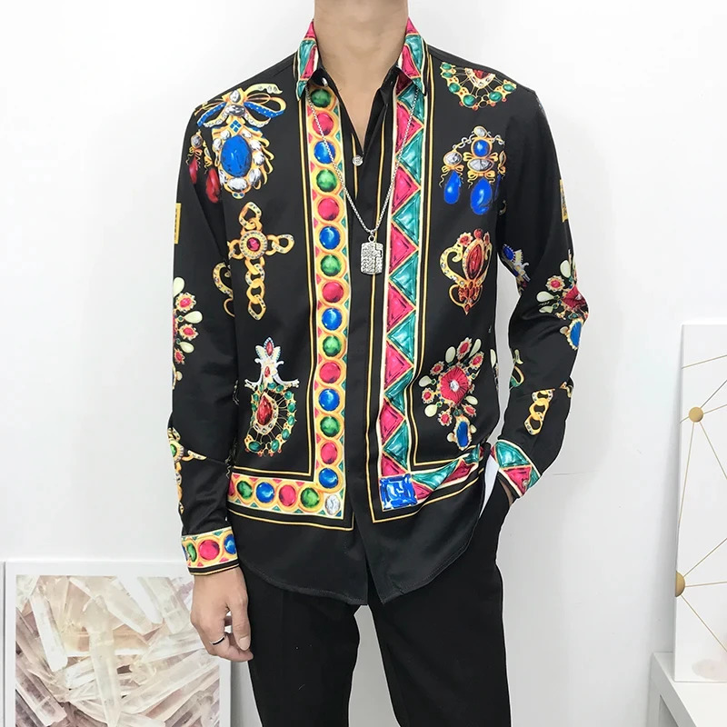 Casual Gold Retro Print Shirt Summer Mens Long Sleeve 3D Printed Lapel and Womens Fashion 250804