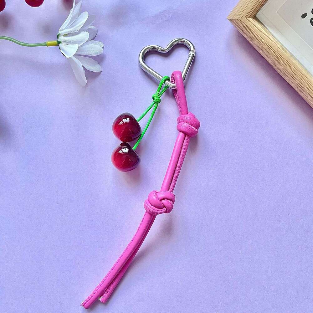 3D Headphone Cute Korean Style Camera Bag Car Hanging Ornament Leather Strap Keychain Pendant Color-Block Pin Ins Cherry