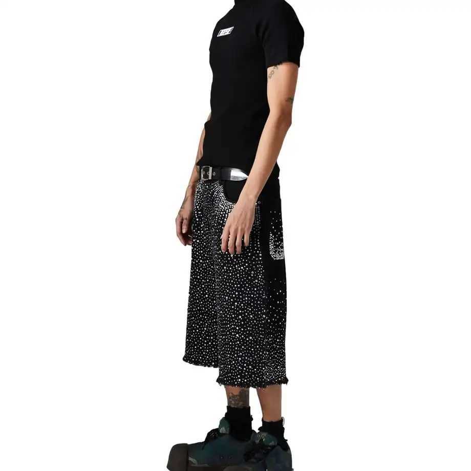 Y2k 2000s Rhinestone Sequin Denim Shorts Jeans Hip Hop Streetwear Mens Baggy Denim Gym Shorts Vintage Casual Basketball Shorts Y250814