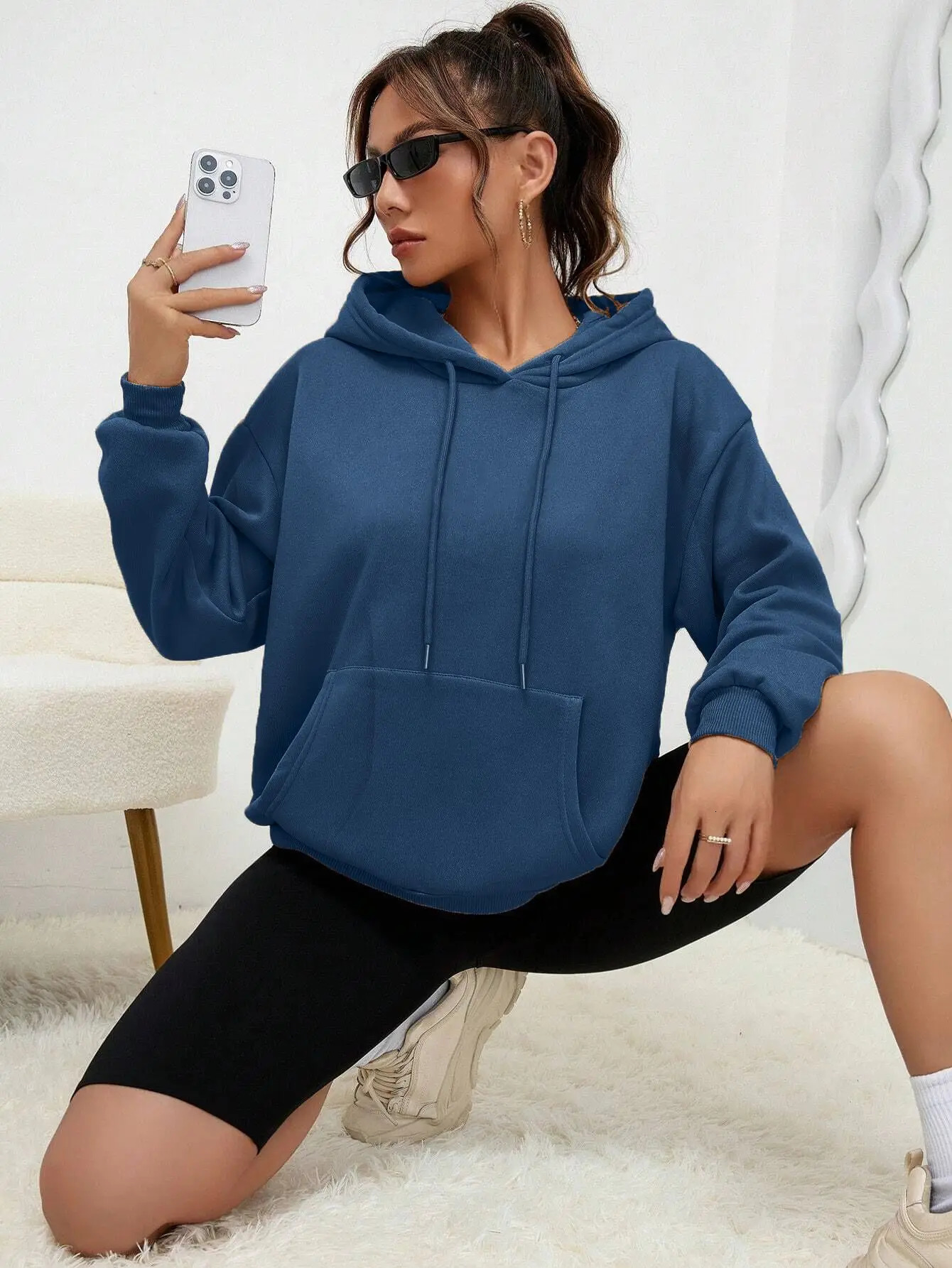 Solid Color Hoody For Female Autumn Fashionable Clothing Casual Fleece Pocket Hoodies Multicolor Unisex Women Streetwear 250814