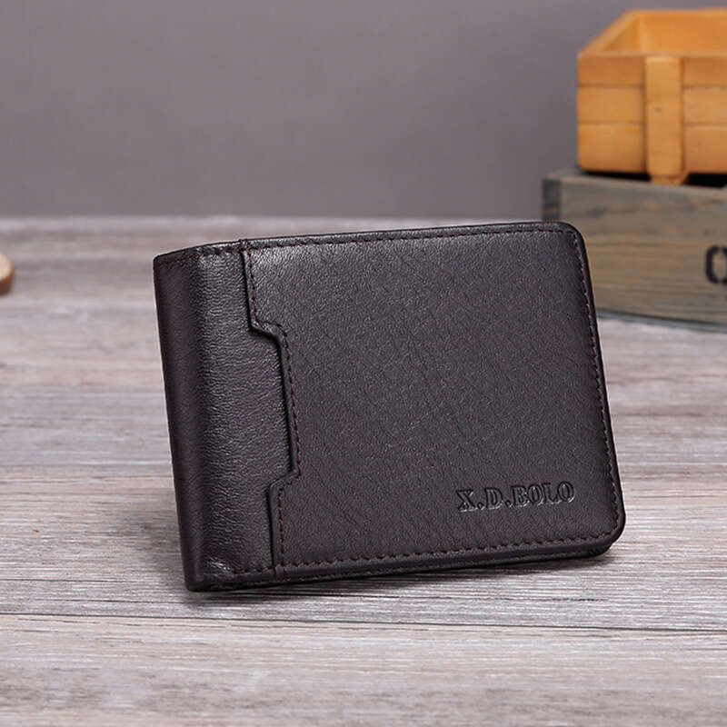 New Men's Short Oil Wax Cowhide Zipper Coin Purse Multi-Card Slot Small Wallet for Men B5 B5