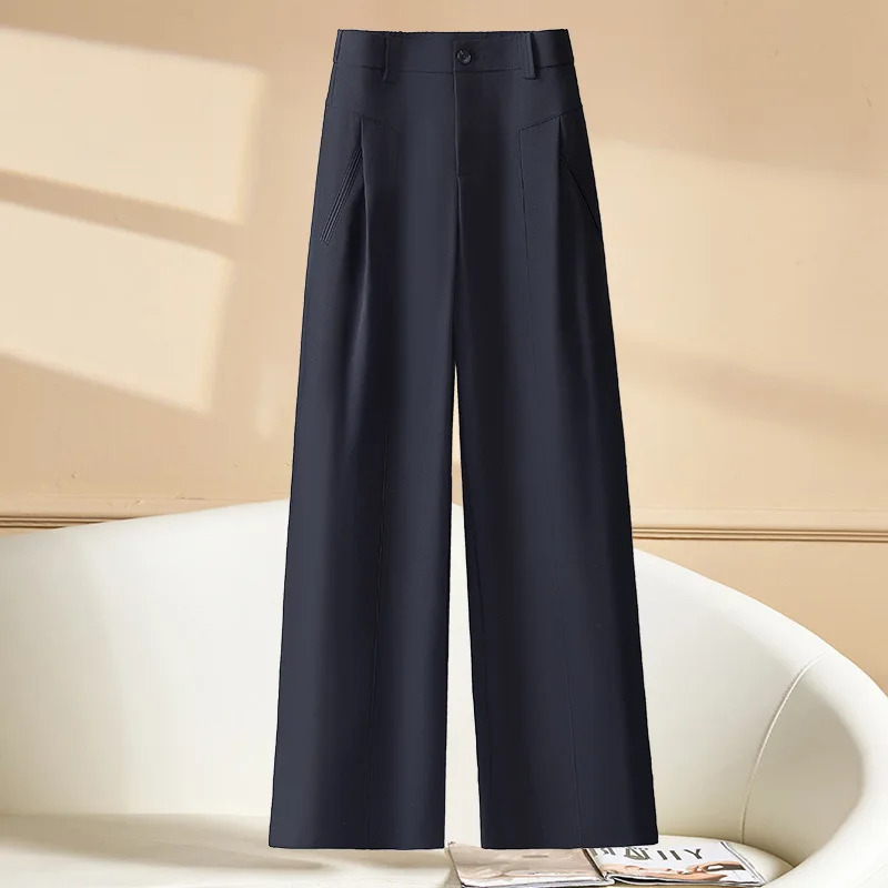 Summer Womens Straight Pants Loose Casual Splicing Decoration Beige Black Khaki Optional Asian Size 250808