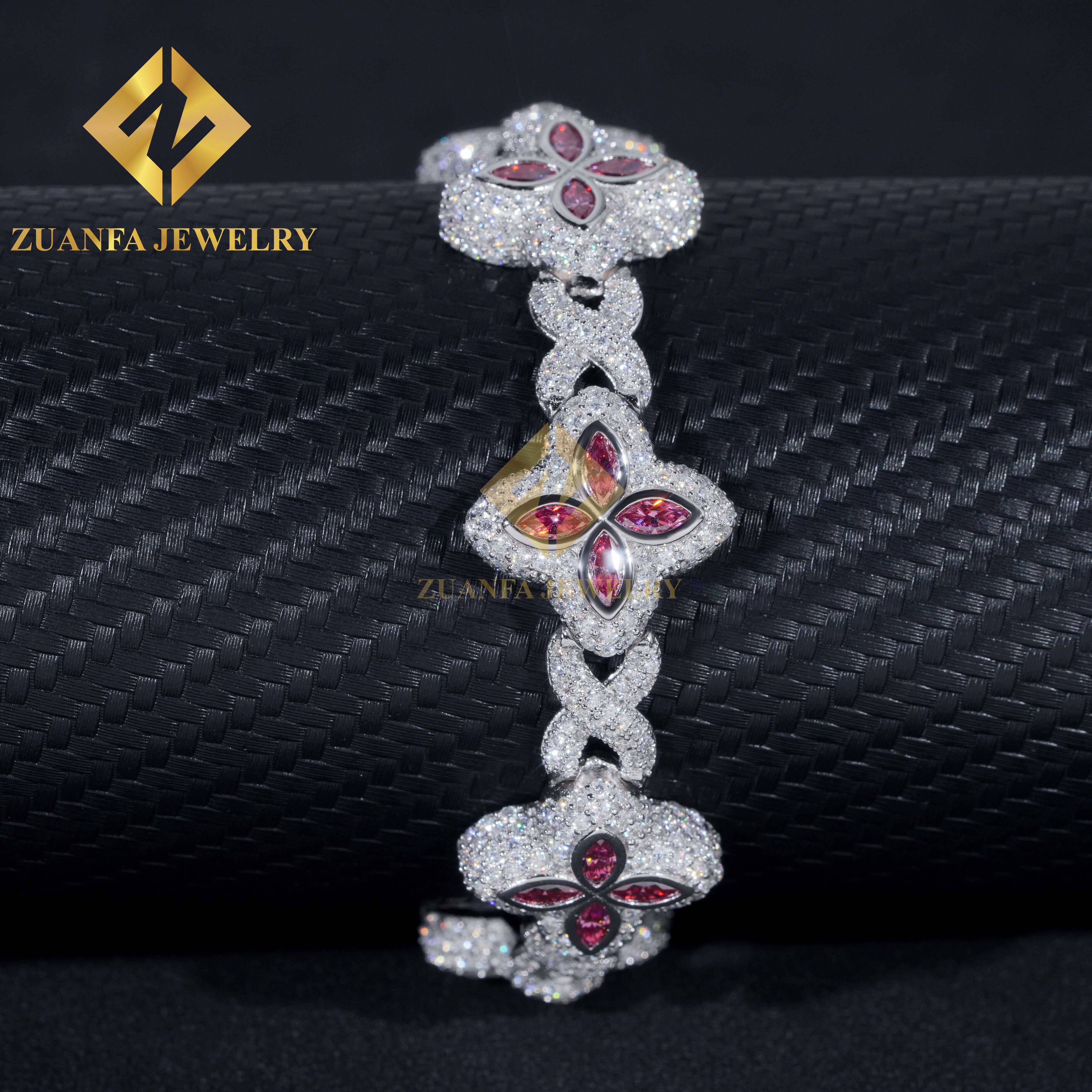 Fine Jewelry Luxury Flower New Fashion Clover Cuban Bracelets Sterling Silver 925 Gold Plated Moissanite Cuban Chains