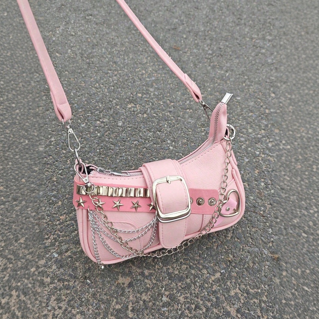 2025 Autumn New Women's Shoulder Bag Niche Spicy Girl Armpit Bag Fashionable Pink Star Shaped Rectangular Women's Crossbody Bag Autumn New D