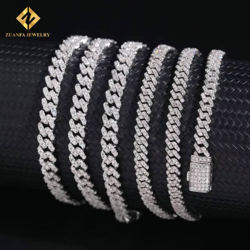 Fashion 6mm 5mm VVS Moissanite Cuban Link Chain Hip Hop 925 Sterling Silver With GRA Certificate Pass Diamond Tester