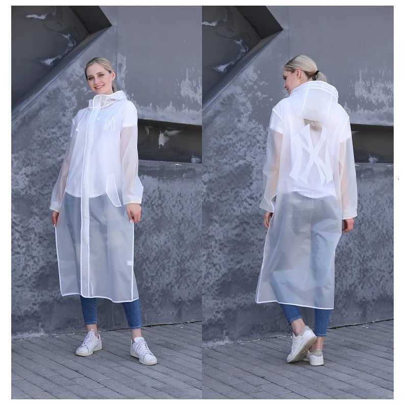 High quality 1PC black fashion adult waterproof long raincoat EVA unisex raincoat thick waterproof hooded raincoat outdoor hikin Y250814