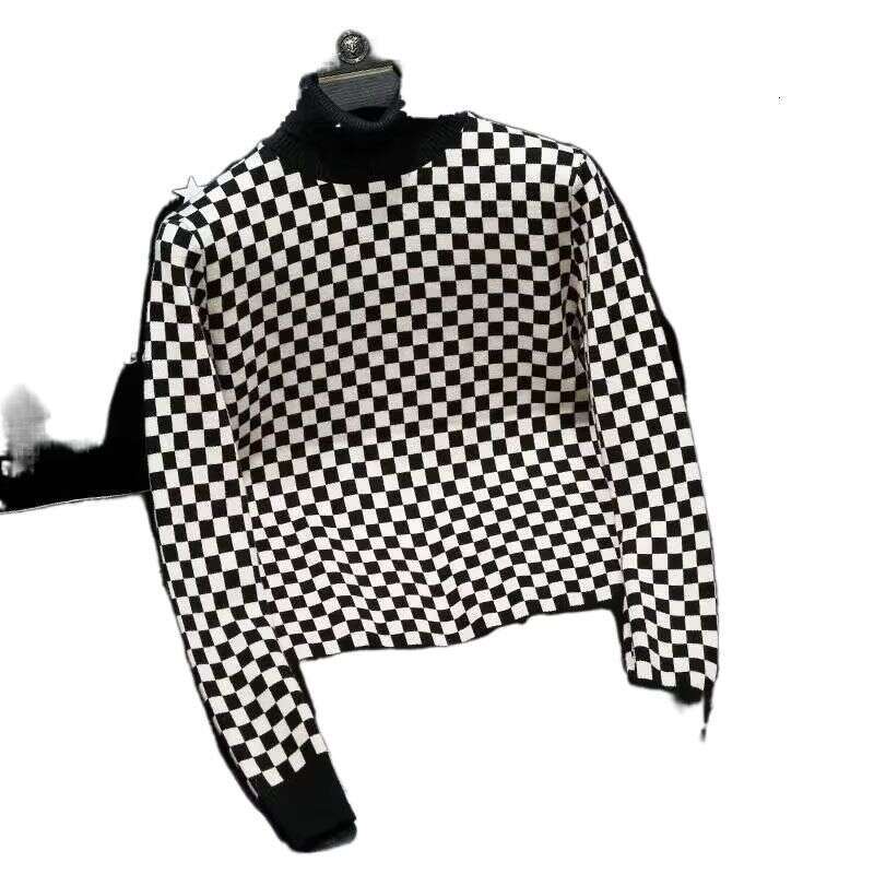 High Neck Sweater, Internet Famous Trendy Brand Slim Fit Checkered Jacquard Thread Jacket, Men's Autumn And Winter New