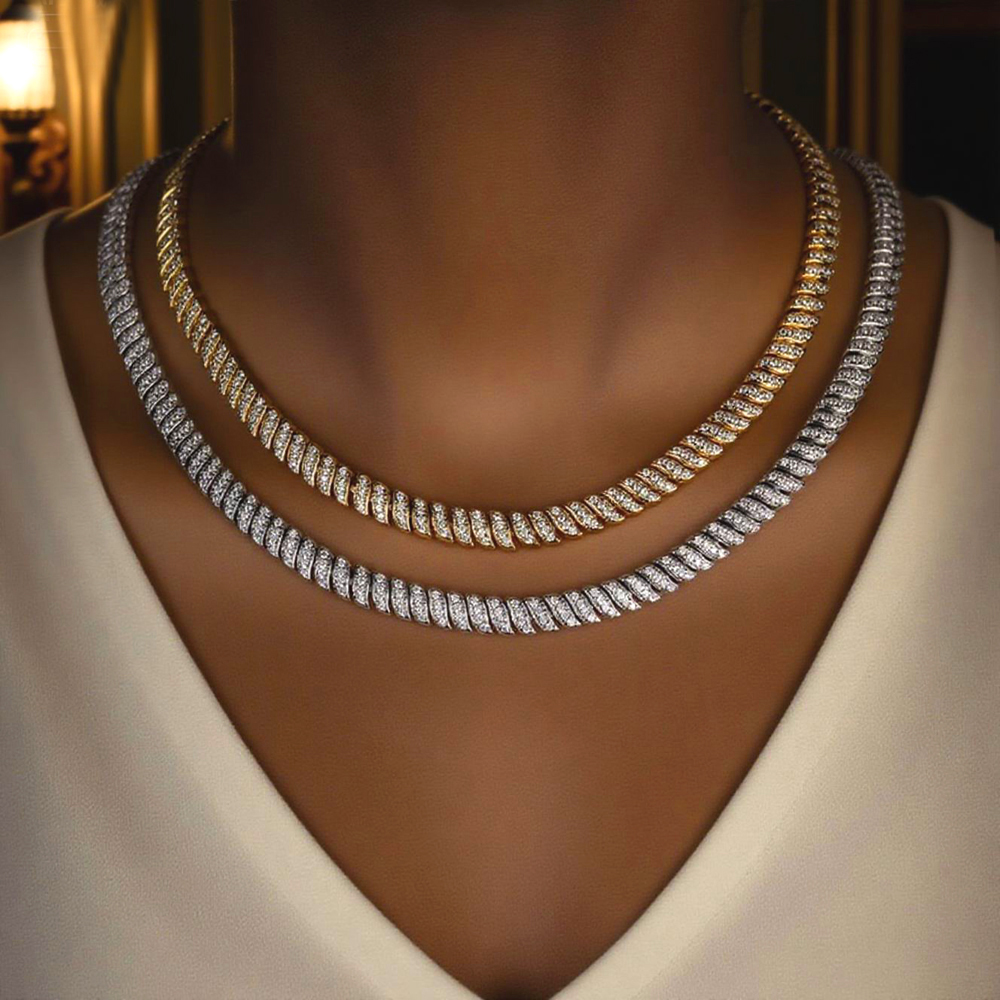 2025 NEW High Quality Bling Cubic Zirconia 7MM leaf Shaped Charm choker Fashion Women necklace Christmas Gift