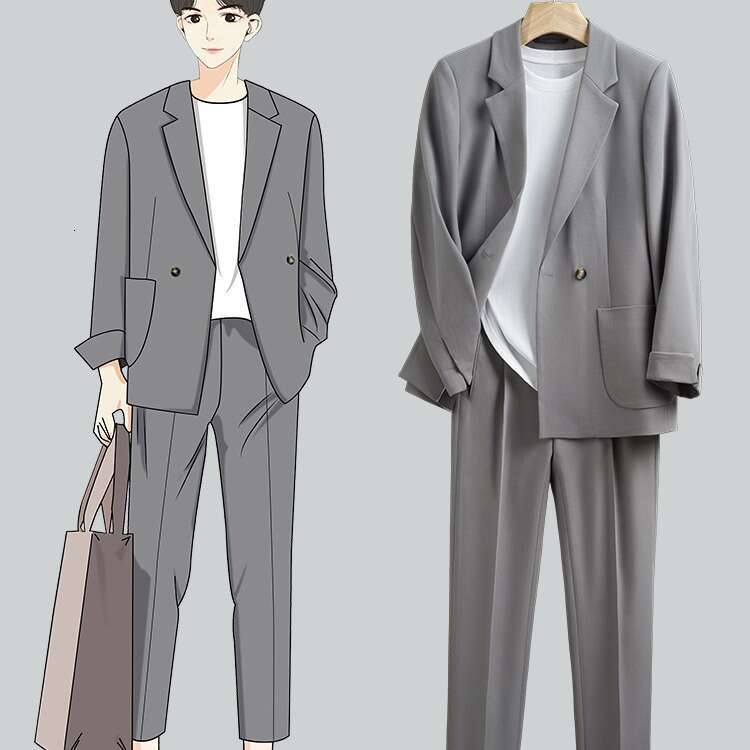 Loose Fit Casual Suit Set Men, Korean Style, Handsome Trendy, Light Mature, Spring And Autumn Small Blazer Jacket For Men B5