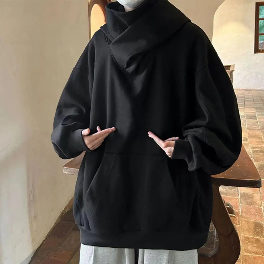 High Collar Men Hoodie Autumn Turtleneck Hoodies Vintage Fleece Sweatshirts Hip Hop Japanese Streetwear Oversized 250814