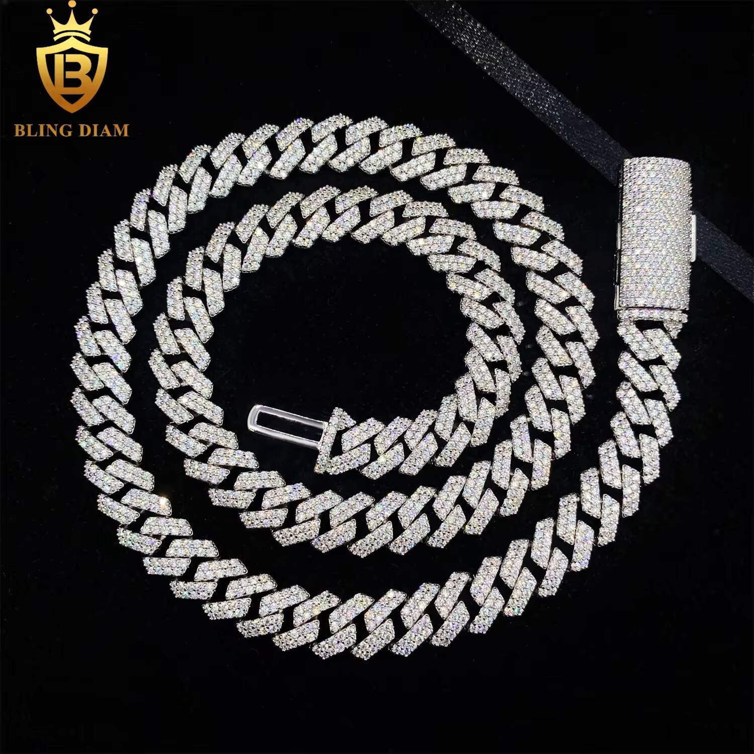 10mm 2Rows Hip Hop Jewelry in 925 Sterling Silver Vvs1 Moissanite Bubble Iced Out Miami Cuban Link Chain