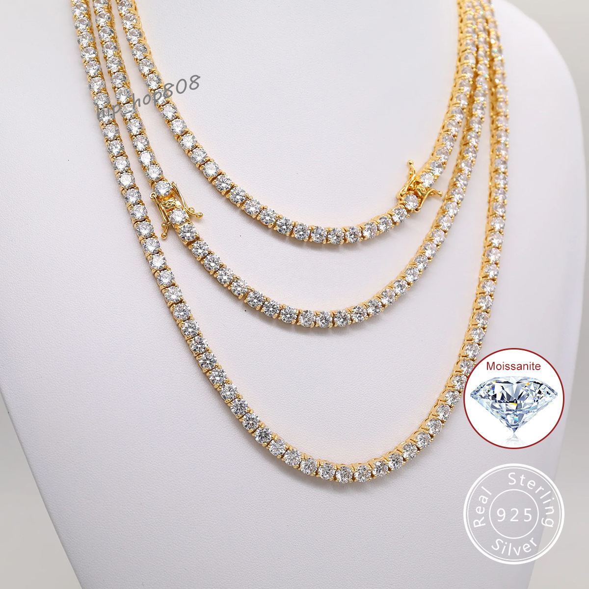 Factory Direct Sales 925 Sterling Silver Vvs Chain 3mm 4mm 5mm Necklace Bracelet Moissanite Necklace Tennis