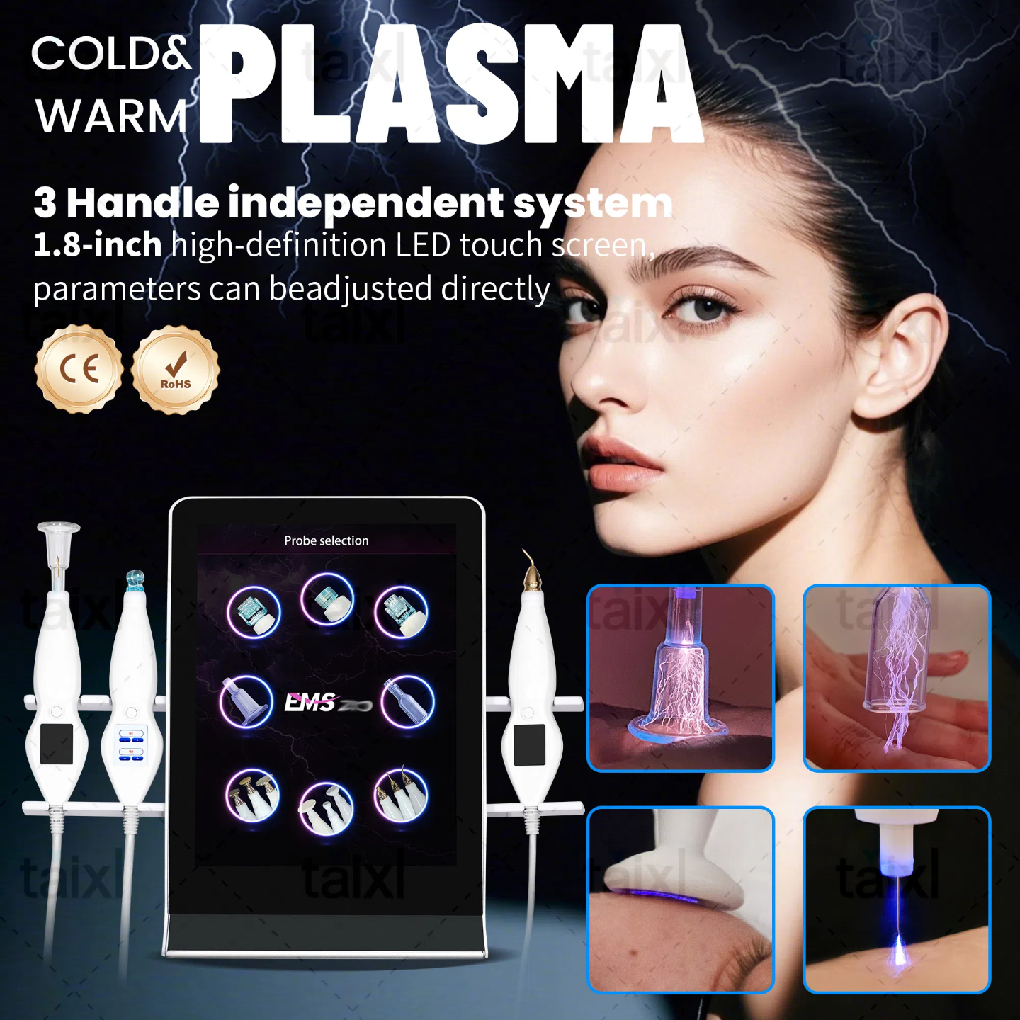 Medical Grade TALXL Plasma Therapy Device 6 in 1 Pigmentation Removal System with Adjustable Hot Cold Facial Treatment