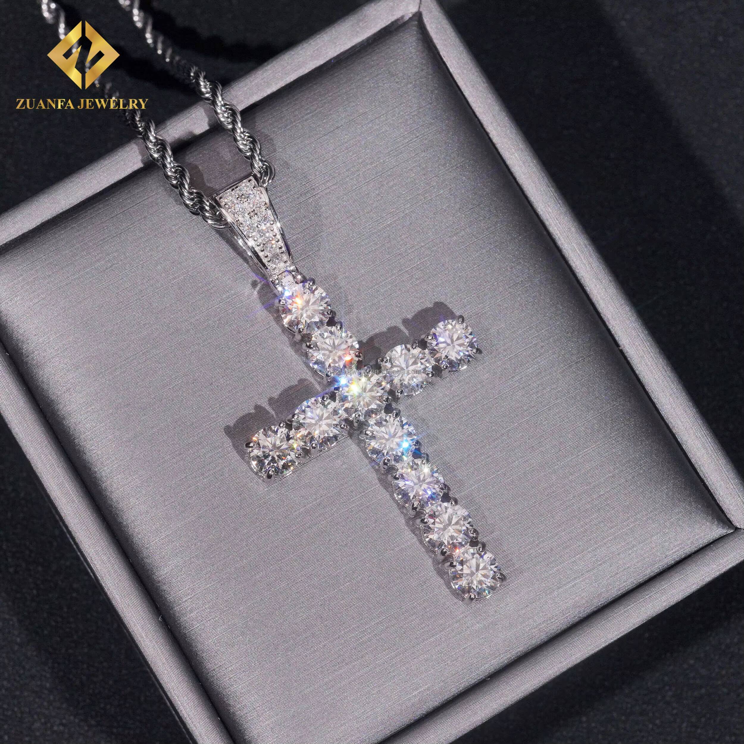 Pass Diamond Tester Best Selling GRA Certificate Iced Out Hip Hop Jewelry 925 Silver Moissanite Diamond Cross Pendant Necklace