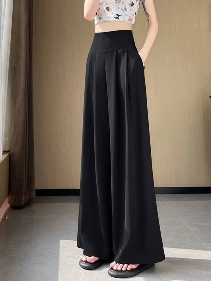 Zoki Loose Casual Suit Wide Leg Pant Women Elegant Korean High Waist Fashion Trousers Chic Simple Solid Female Black Pants 250808