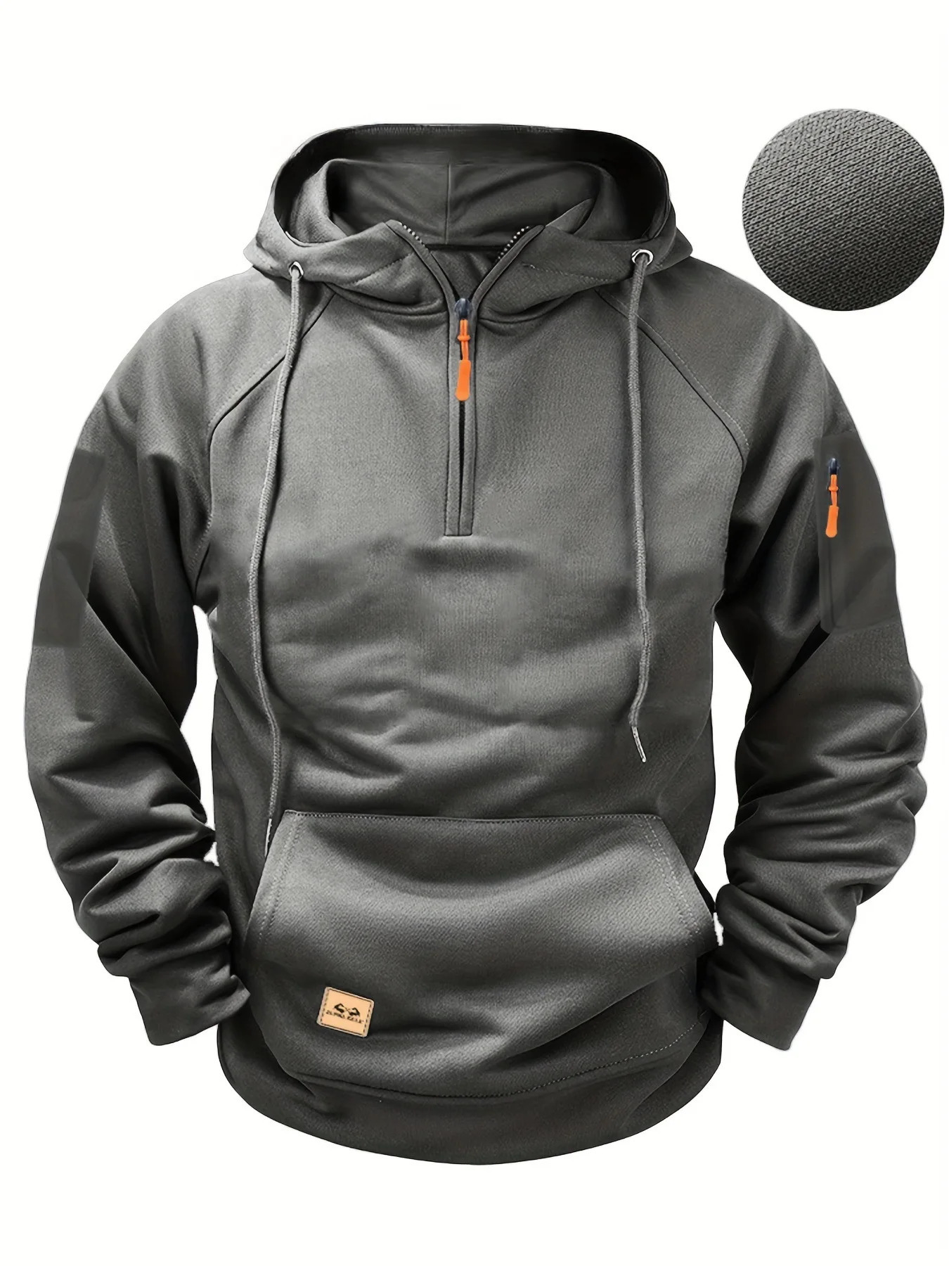 Autumn and winter mens casual sports multi zipper arm pocket hoodie pullover hooded sweatshirt 250814