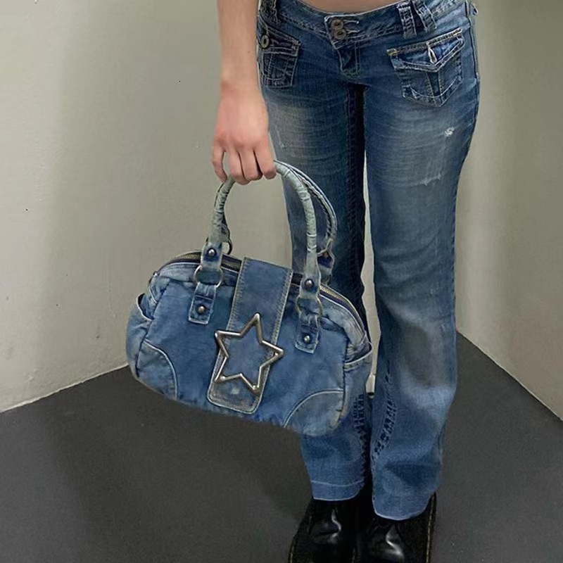 Autumn New Women's Shoulder Bag Fashionable Retro Metal Pentagram Decoration Denim Women's Handbag Single Shoulder Armpit Bag Autumn New Des