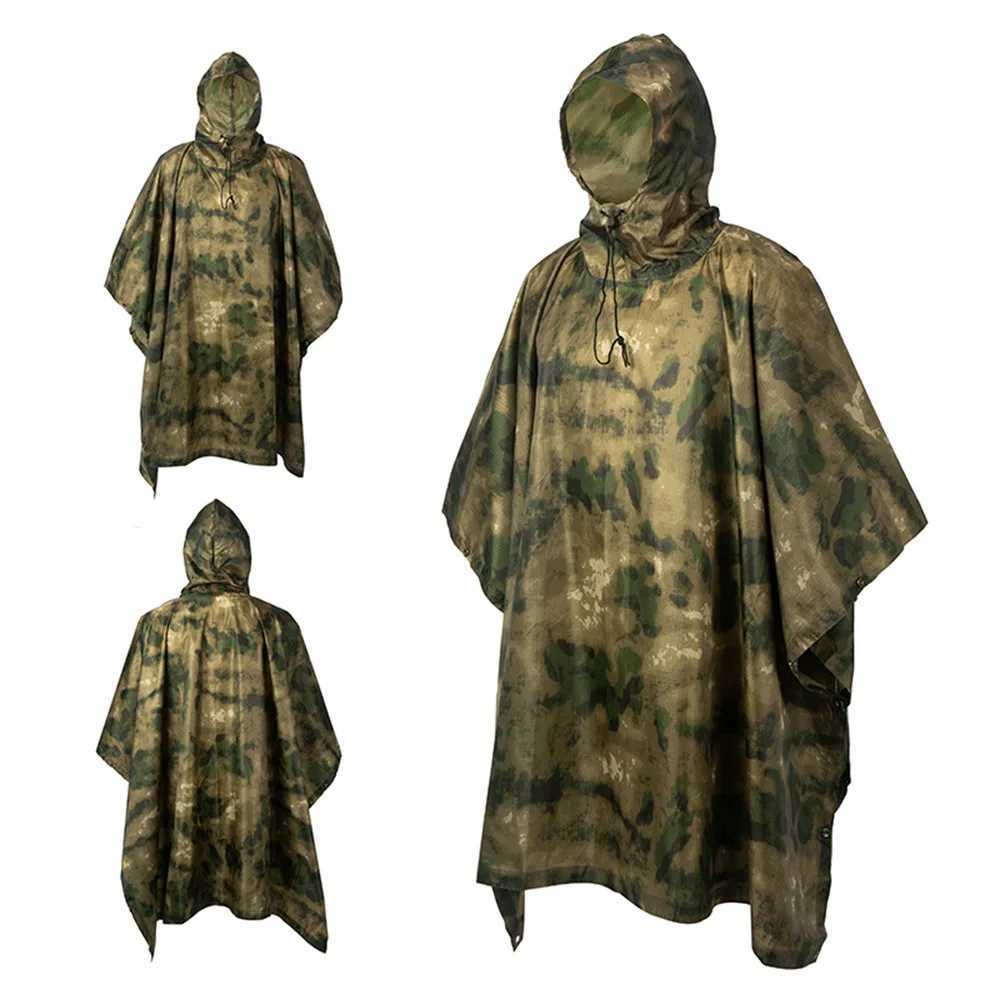 ATFG Camouflage Tactical Poncho Raincoat Tour Portable Waterproof Military Rain Protection Foldable Rain Coat Trip with Storage Y250814