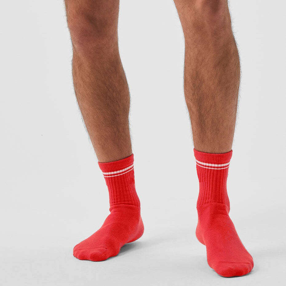 Double Bar Mid-Calf Solid Color Cotton Casual Fashion Street Unisex Trendy Couple Socks