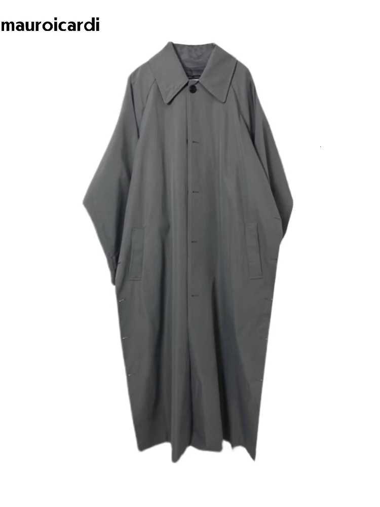 Mauroicardi Spring Autumn Long Black Blue Oversized Trench Coat Men With Side Double Slit Belt Loose Casual Korean Fashion 2023 W250815