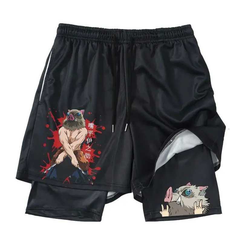 Japanese Anime Demon Slayer Peripheral Shorts Mens and Womens Summer Double Layer Beach Pants Loose Large Size Casual Shorts Y250814