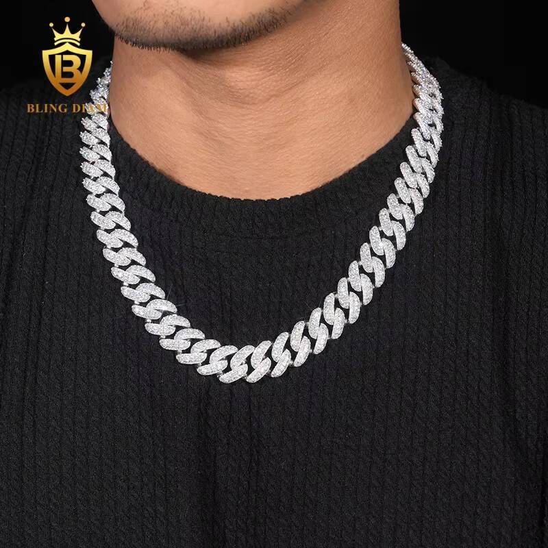 Custom Pass Diamond Tester Hip Hop 925 Iced Out 15MM Cuban Chain Necklace VVS Moissanite Cuban Link Chain Necklace