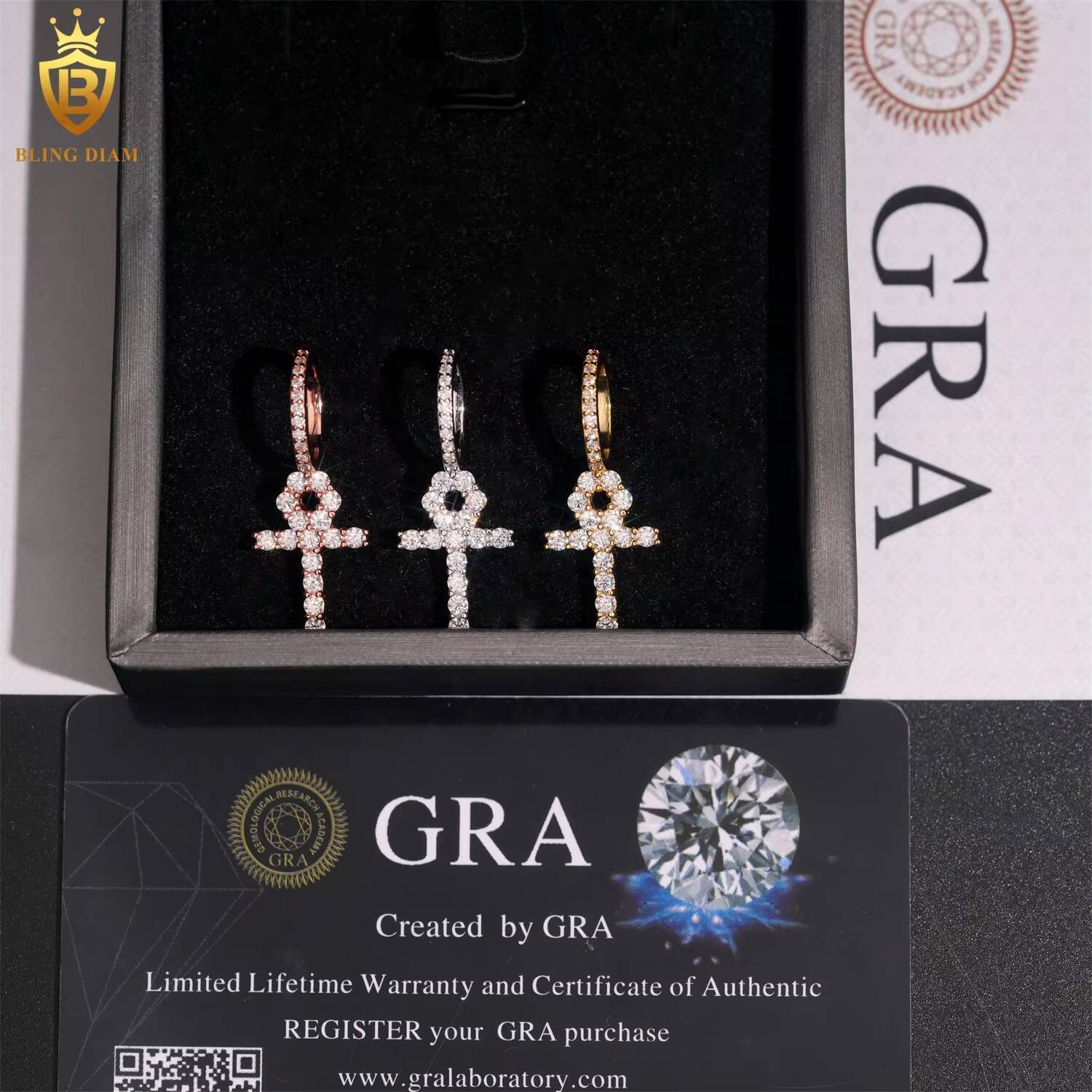 D Color VVS Moissanite Diamond Pass Diamond Tester Hip Hop Luxury 925 Sterling Silver Iced Out Cross Pendant