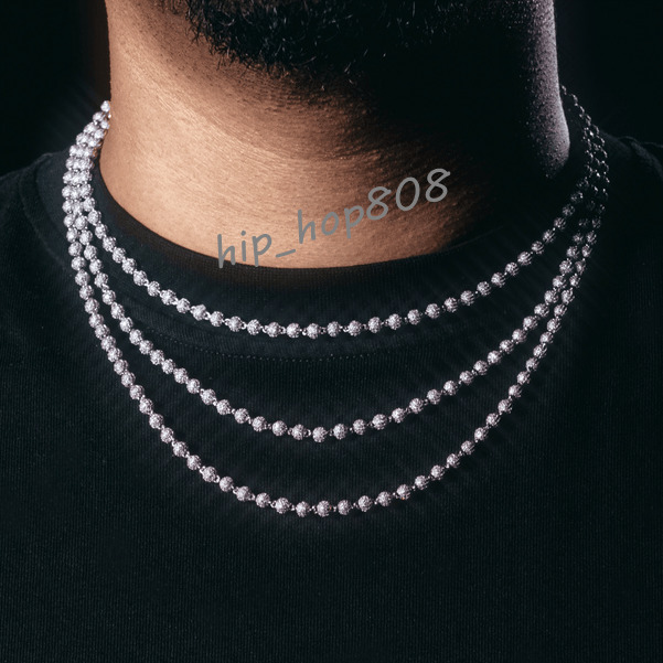 Rock Style Hip Hop Diamond Ball Chain Iced 4mm Beads Chain 925 Sterling Silver Vvs Moissanite Chain