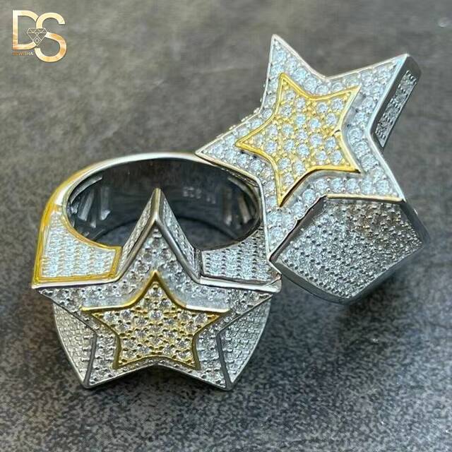 High Quality Hip Hop Custom Sier Plated Moissanite Ring for Men