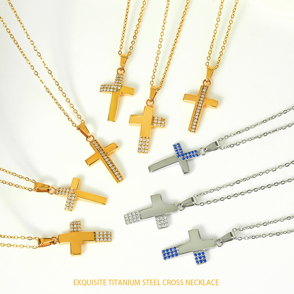 Titanium Cross Non-Fading Jewelry for Women Light Niche High-End Feel Stainless Steel Zircon Necklace Pendant Jewelry for Women
