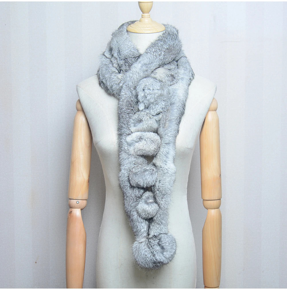 Women Winter Rabbit Fur Scarf 100% Natural Rabbit Fur Fashion warm And Soft Neckerchief Wholesale Pompoml Fur Scarves Headbands 250808