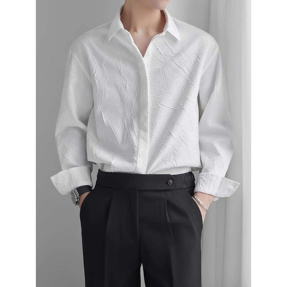 High-End French Style Niche For Men Loose Casual Jacquard Shirt Youth Chic Handsome Korean Version Outerwear Top B5