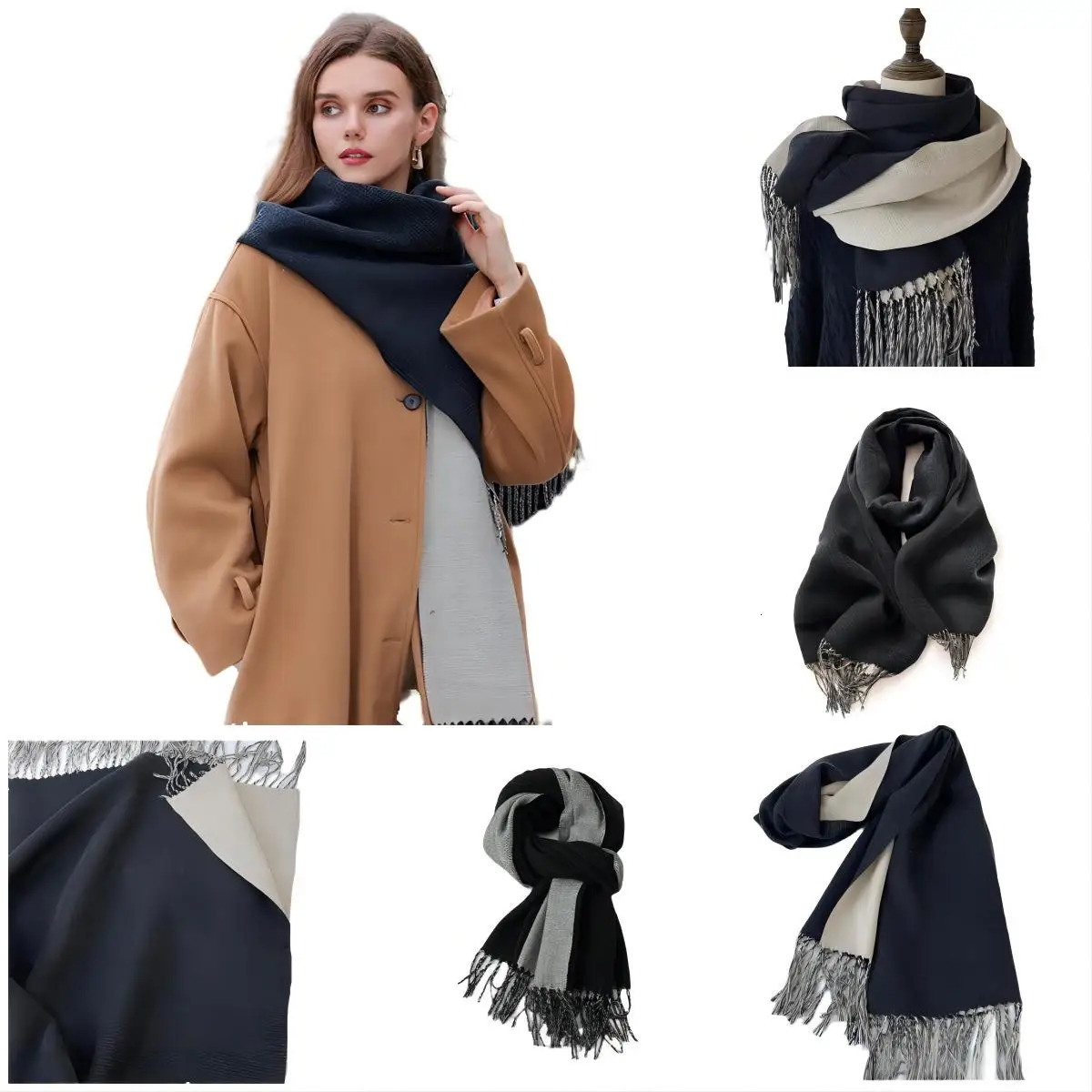 Golexury Winter Double Side Cashmere Scarf Soft Warm Wool Scarves Pashmina Shawl Black Mens Poncho Cashmere Scarf 250808