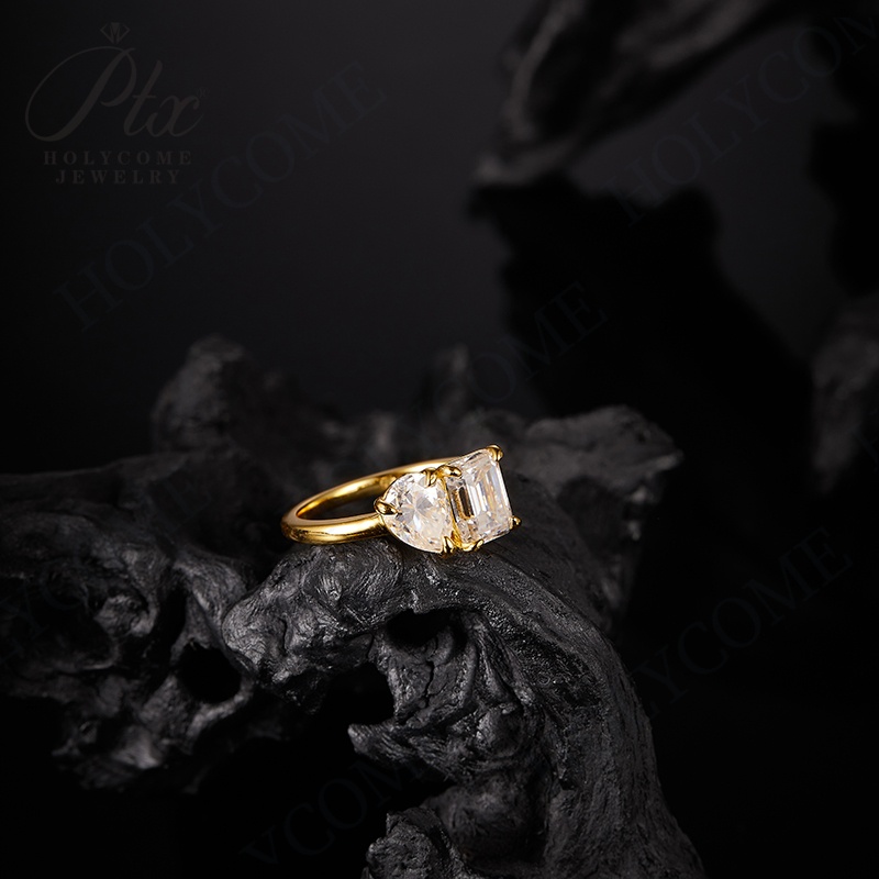 Double Stone Ring 925 Sterling Silver Simplicity Classic Moissanite 2CT Water Drop Emerald Engagement Wedding Band Fine Jewelry GRA Certified